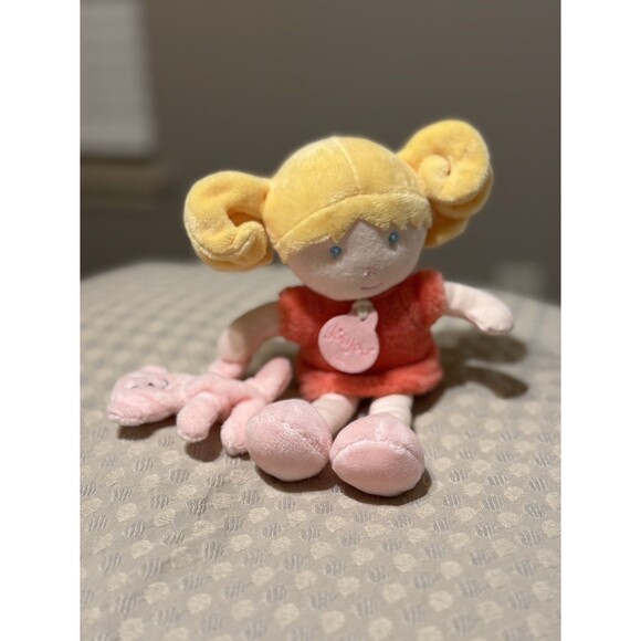 Jolijou My 1st Doll Demoiselle Corail Lovey Plush Blonde Hair Blue Eyes 7" Bear - Picture 2 of 3
